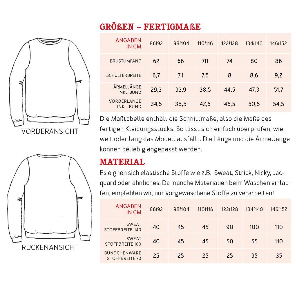 Papierschnittmuster Sweatshirt Deniz Gr. 86-152